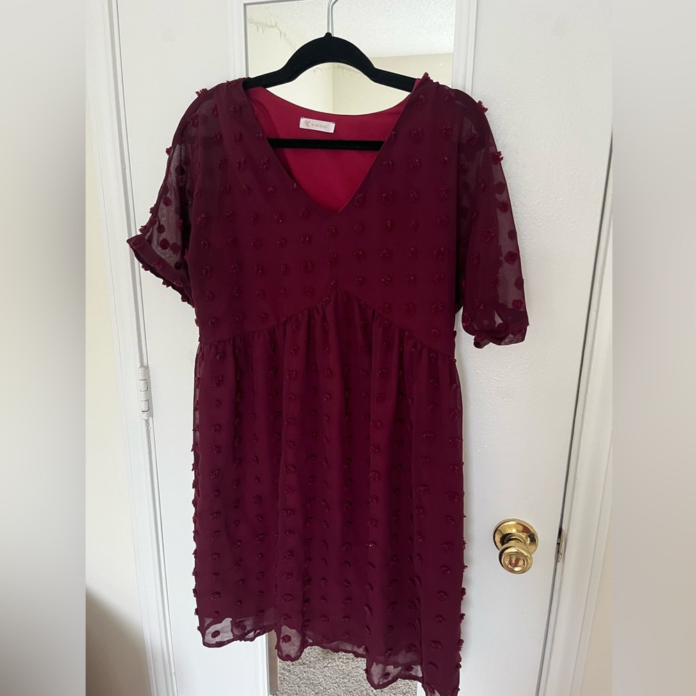 burgundy/red pom pom dress short dress